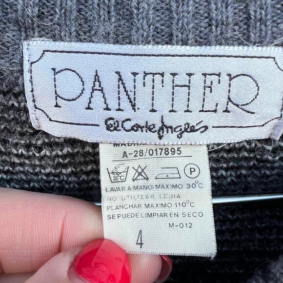 Vintage Panther Gray Black Houndstooth Plaid Wool Alpaca Mohair Sweater MEDIUM? - Picture 2 of 8